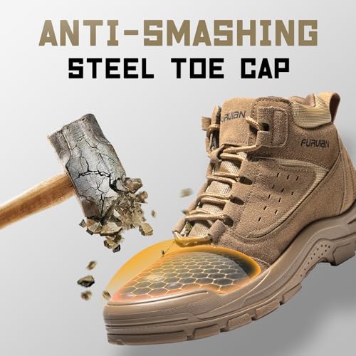 Furuian Steel Toe Boots for Men Women Comfortable Lightweight Work Boots for Men Slip Resistant High Top Steel Toe Safety ...