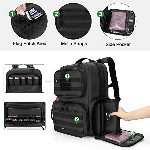 DSLEAF Tactical Pistol Backpack with 4 Pistol Cases, Gun Backpack for Handgun with 17x Magazine Slots for Hunting and Shoo...