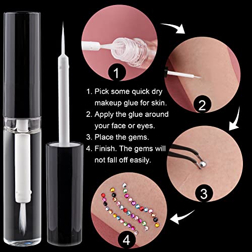 Flat Back Rhinestone Kits Colorful Rhinestones+Crystal AB&Transparent White Face Gems Nail Gem with Quick Dry Makeup Glue+...
