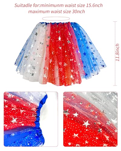 4th of July Tutu Set for Girl 6 to 12 Years Red White and Blue Tutu Patriotic Costume Accessories Independence Day Costume...