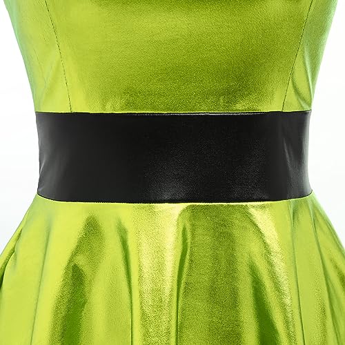 IDOPIP Women's Shiny Metallic Dress Sexy Sleeveless Skater Mini Dress Holographic Party Rave Dance Clubwear Halloween Costume