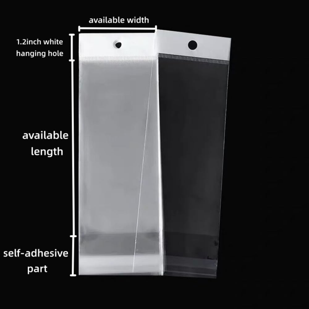 PABCK 100 Pack (Available Size 6.1x15.7 inch) Clear Self Adhesive Straight Hair Packaging Bags with Hang Hole Wigs Hair Storage