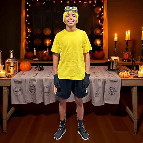 3Pcs Men's Cosplay Accessory Steampunk Goggles Glasses Punk Sunglasses Yellow Beanie Knit Hats Black Glove Halloween