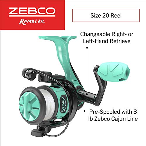 Zebco Rambler Fishing Reel and Rod Combo, Durable Fiberglass Rod with Built-in Carabiner, Patented No-Tangle Reel, Pre-Spo...