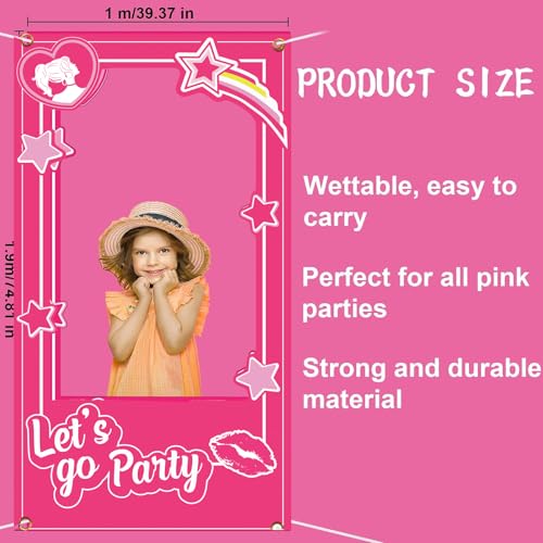 Hot Pink Girls Birthday Decorations Pink Photo Booth Props Princess Doll Theme Decor Let's Go Bachelorette Party Decoratio...