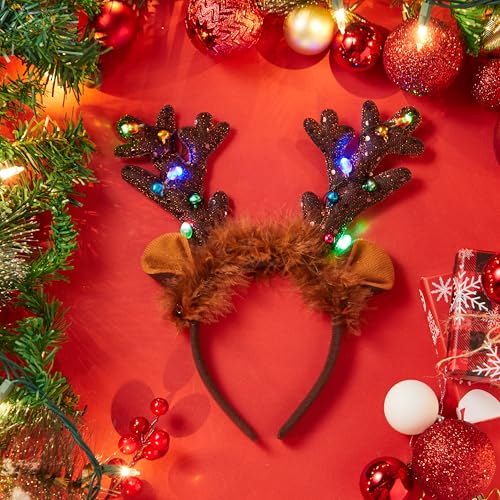 JOYIN Christmas Antler Headband,Light Up Cute Antler Headband Hat Adult Kids Christmas Party Supplies Xmas Holiday