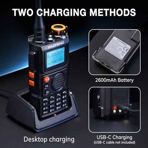 BAOFENG K6 Tri-Band Handheld Ham Radio Full Kit, 5W Two Way Radio, UHF/VHF/1.25M/NOAA/FM/Air Receiver, 2600mAh Battery Type-C Charging, Speaker Mic, Programming Cable, Chirp Compatible [2 Packs]