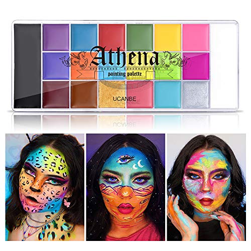UCANBE Athena Face Body Paint Oil Palette, 20 Colors Large Black White Professional Flash Tattoo Halloween SFX Party Artis...