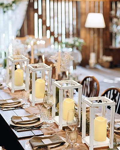Huquary 8 Pcs Wooden Wedding Lantern Centerpiece for Table Decoration Includes 4 Farmhouse Candle Holder and 4 Flameless D...