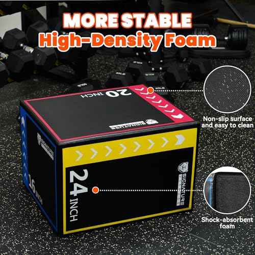 Fitvids Foam Plyo Jumping Exercise Box, 16¡±x20¡±x24¡± plyometric jump box for Home Gym Workout, High Density Foam Core and Non-Slip Surface, Suitable for Box Jumps, Step-Up, Box Squat, Fitness Training