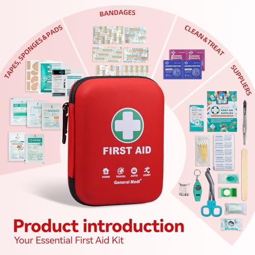 General Medi First Aid Kit - 170 Pieces Hard Case and Lightweight - Great for Travel, Home, Office, Vehicle, Camping, Work...