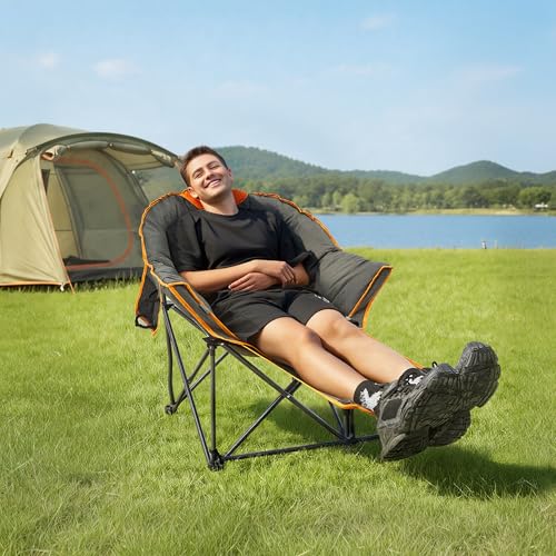 OUTDOOR LIVING SUNTIME Oversized Padded Comfy Camping Chair with Removable Footrest，Weight Capacity 400LBS, Heavy Duty Moo...