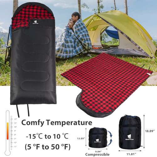 GEERTOP Flannel Sleeping Bags for Adults Big & Tall People Portable Cold Weather Envelope XXL All Seasons Camping Sleeping...
