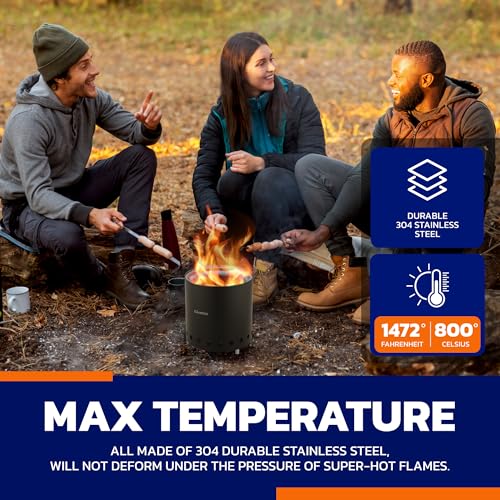 CAMPIOR Wood Burning Fire Pit Stove with Black Exterior - Smokeless Outdoor Stove for Efficient Wood Fires, Camping, and G...