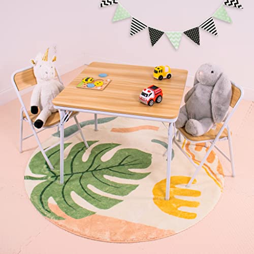Humble Crew Journey 3-Piece Toddler Wood Folding Table & Chairs Set, Natural/White – Kids Table with 2 Folding Chairs for ...