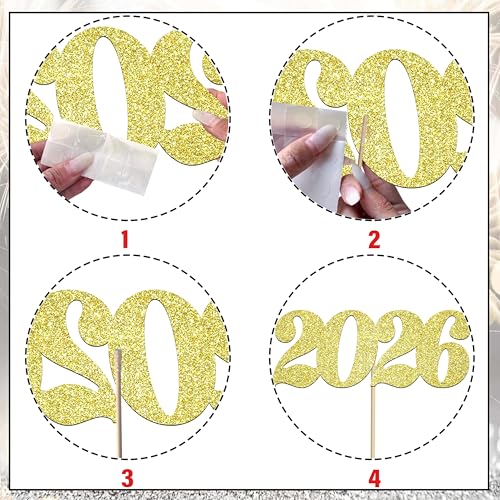 2026 Centerpiece Sticks Number 2026 New Year Table Decorations 12PCS Graduation Table Toppers Glitter Gold 2026 Table Cent...