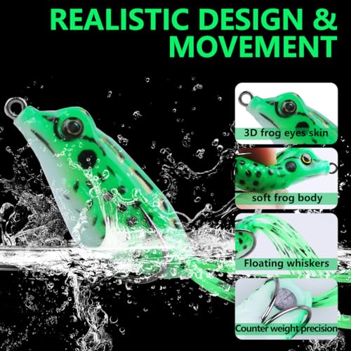 9PCS Frog Lure Kit - Topwater Fishing Lures for Bass, Snakehead & Freshwater Fish | 4.5CM 5G Soft PVC Baits with Weedless ...