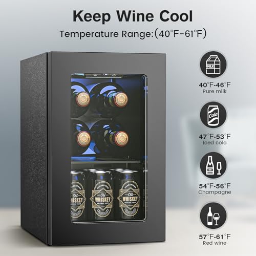 Electactic Wine Fridge Freestanding Counter-top, 24 Cans Wine Cellar Drink Cooler for Soda, Canned Beer, Adjustable Digita...