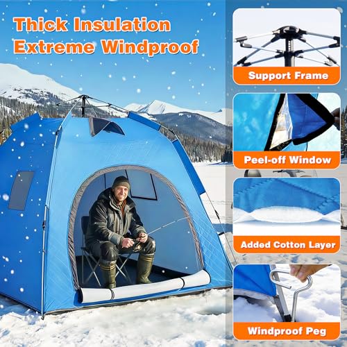 QEG Pop-up Camping Tent, Winter Insulated Tent, Windproof and Snowproof, 4 Season Tents for Camping, Ice Fishing, Parties,...