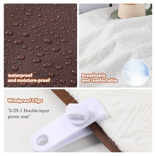 DLCOFOUND 2-in-1 White Picnic Blanket, Extra-Large Waterproof Picnic Mat,Outdoor Blanket for Camping, Beach, Park,Portable...