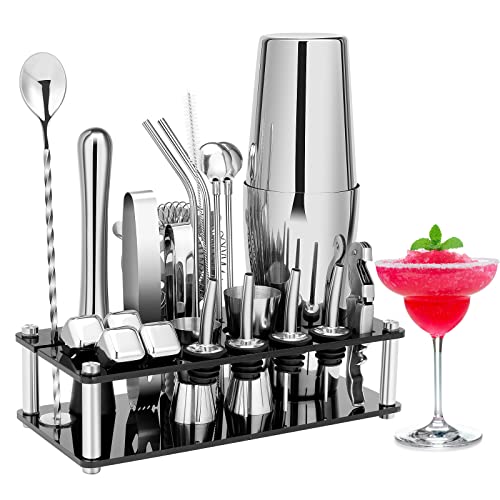 Cocktail Shaker Set, 23-Piece Boston Stainless Steel Bartender Kit with Acrylic Stand & Cocktail Recipes Booklet, Professi...