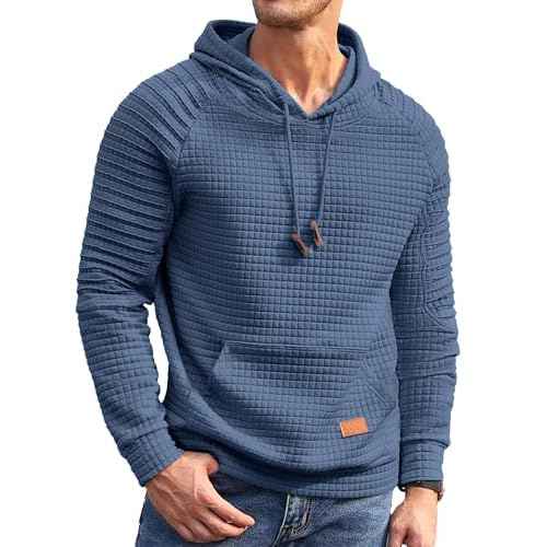 COOFANDY Mens Hoodies Pullover Casaul Long Sleeve Drawstring Waffle Knit Hooded Sweatshirt with Kanga Pocket