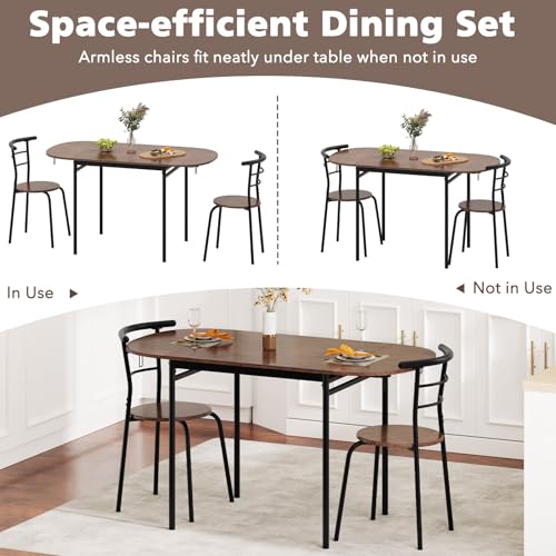 GOFLAME 3-Piece Drop Leaf Dining Table Set, Extendable Kitchen Breakfast Table with 2 Chairs, Space Saving Folding Dining ...