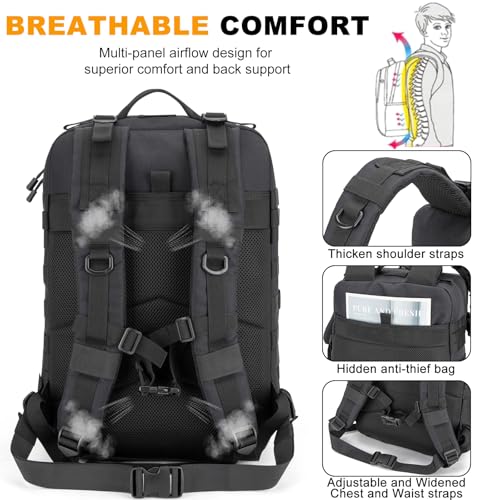 Tactical Backpack 45L Army Military Rucksack, Water Resistant MOLLE EDC Pack, Large 3 Day Bug Out Bag for Men & Women, Dur...