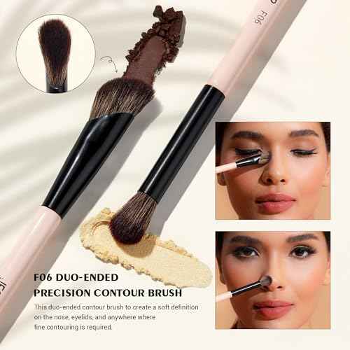 Jessup Face Makeup Brushes 3pcs Double Ended Makeup Brush Set for Foundation Contour Blush Highlight and Powder, Premium Synthetic Make up Brushes Peach Dust T508
