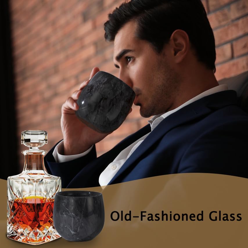 NHKRTE Bourbon Gifts for Men, Personalized Marble Whiskey Glasses, Handicraft Old Fashioned Bourbon Drinking Glass, Fathers Day, Birthday Gifts for Men, Dad, or Brother(1 Pack)