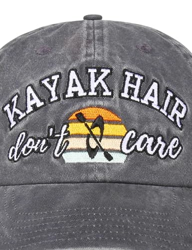 InnoBeta Kayak Gifts, Lake Hats for Women, Kayak Accessories - Kayak Hair Don't Care Baseball Cap Grey