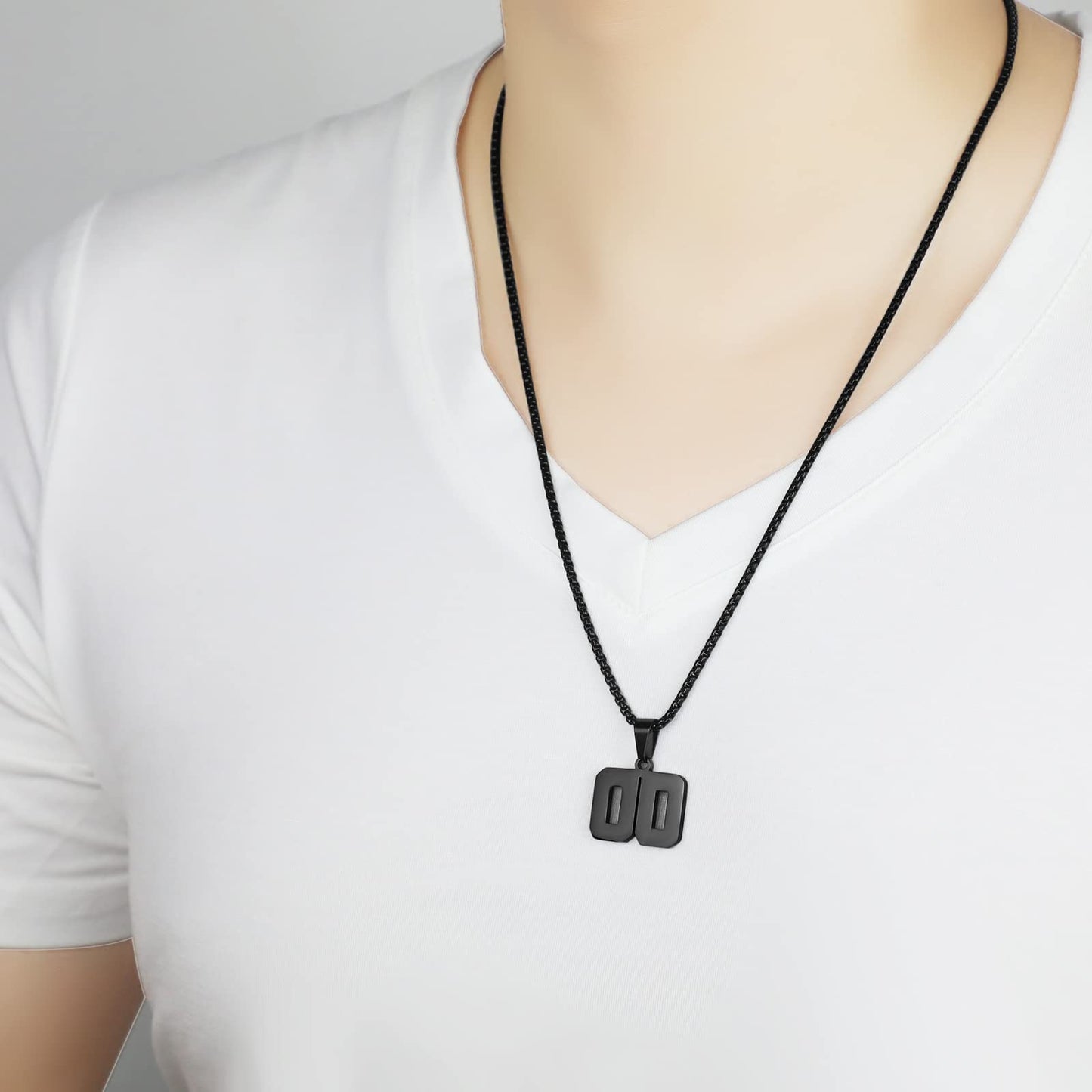 Number Necklaces Personalized Necklaces Black Initial Number Pendant Stainless Steel Chain Movement Necklaces for Men Women (00)