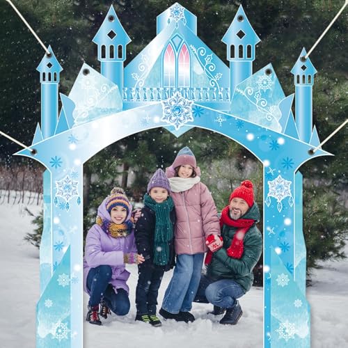 Polyester Fabric 104×70inch Winter Snow Castle Party Door Banner Wonderland Door Decoration Ice Snow Themed Backdrop for G...