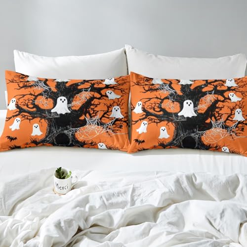 Ghost Spider Queen Duvet Cover,Halloween Pumpkin Lantern Bedding Set for Boys Girls Kids Happy Halloween Gothic Style Comforter Cover Halloween Decorations Bedspread Cover Trick or Treat Bedding