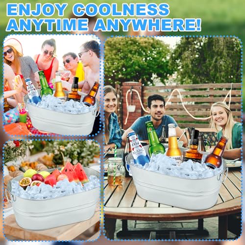 4PCS 4 Gallon Galvanized Tub Champagne Bucket with Carry Handle Large Metal Drink Buckets with Scoops for Home Bar Beer Ch...