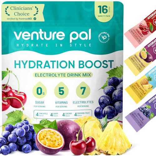 Venture Pal Sugar Free Electrolyte Powder Packets - Liquid Daily IV Drink Mix for Rapid Hydration & Party Recovery | 5 Vit...