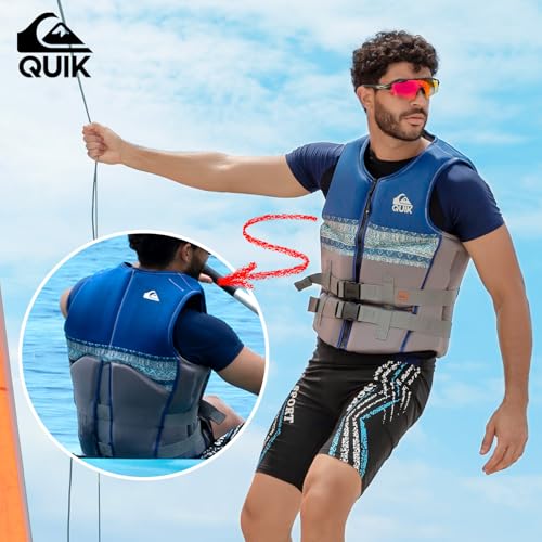 QUIKSILVER Men's Life Vest, USCG and Transport Canada Approved Type III PFD, Evoprene CGA Personal Flotation Device for Je...