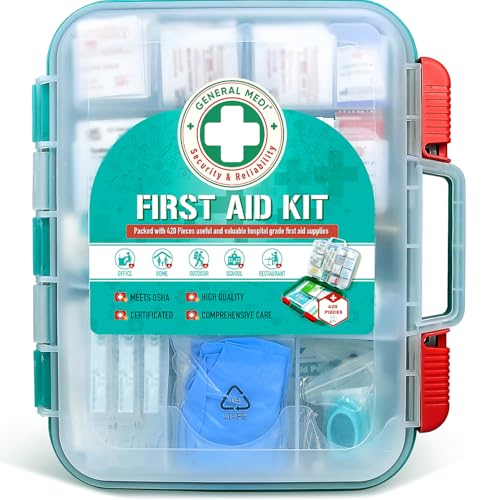 General Medi 420 Pieces Professional First Aid Kit - HardCase First Aid Box - Contains Premium Medical Supplies for Trave...