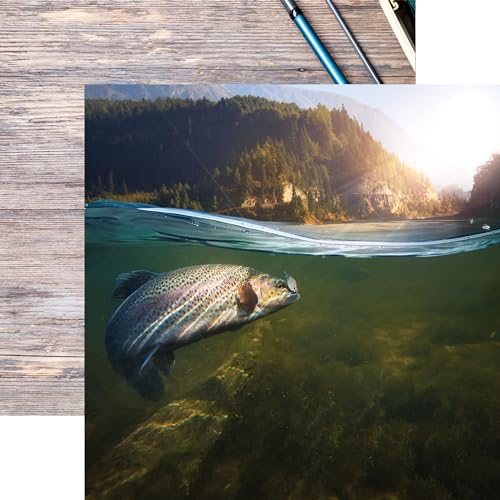Paper House Productions 12" x 12" 9-Sheet Decorative Double Sided Paper Pack for Scrapbooking and Crafts - Fishing Adventure