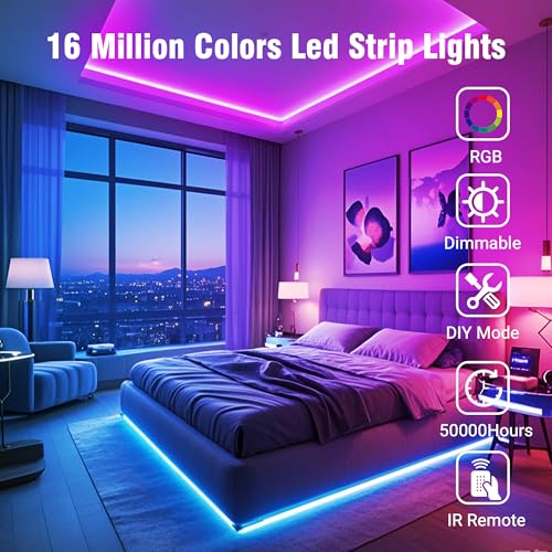 VOLIVO LED Strip Lights for Bedroom 200ft, Smart Bluetooth RGB Light Strips with App Control & Music Sync, Color Changing ...