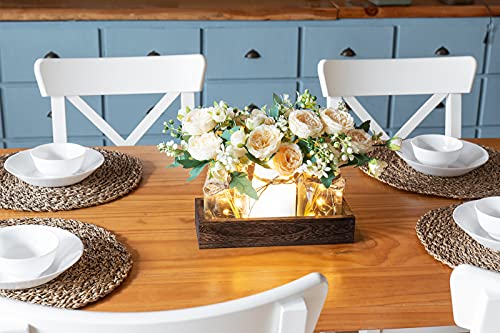 Mkono Mason Jar Lights Centerpiece Table Decor for Dining Room Farmhouse Wood Tray with 3 Jars Flowers Valentines Day Deco...
