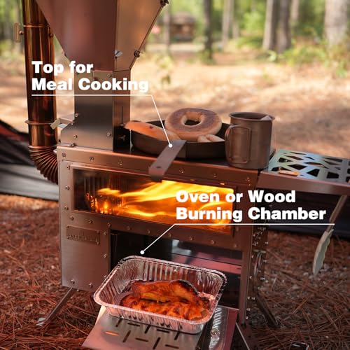 GREEN STOVE Pellet Stove with Oven, Portable Wood Burning Stove for Outdoor, Cooking, Hiking,Hot Tent Stove with Stainless...