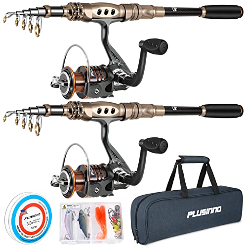 PLUSINNO Fishing Rod and Reel Combos Carbon Fiber Telescopic Fishing Pole with Reel Combo Sea Saltwater Freshwater Kit Fis...