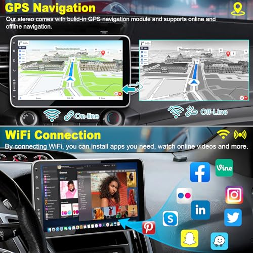 10 Inch Single Din Car Stereo Wireless CarPlay Android Auto Rotatable Touchscreen Android CarPlay Radio Bluetooth FM GPS N...