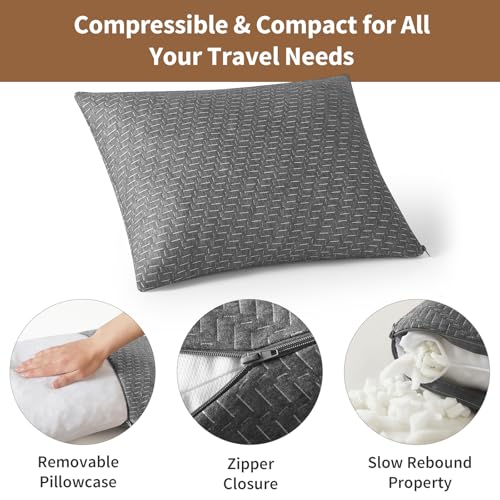 PEUJEW Small Shredded Memory Foam Pillow, Camping Pillow Travel Pillow - Compressible Medium Firm, Breathable Cover, Ideal...