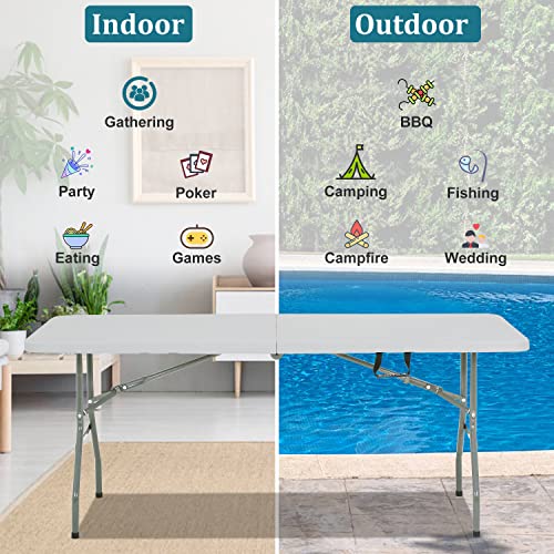 Pazidom 6FT Folding Table, Heavy Duty Plastic Table Portable Fold-in-Half Utility Table Indoor Outdoor Picnic Table w/Hand...
