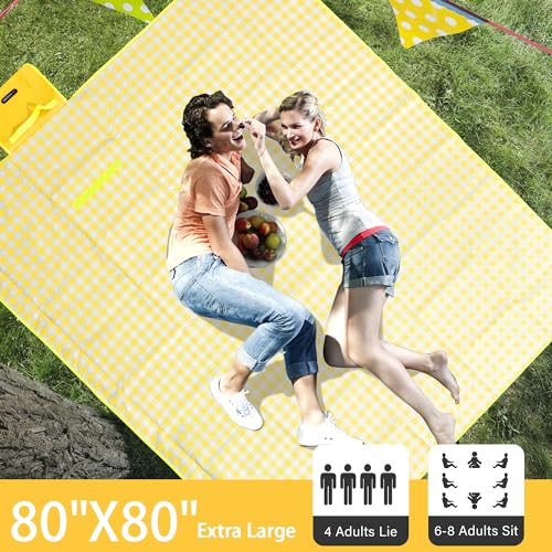 HX&OD Outdoor Picnic Blanket 80"X80" Picnic Mat Extra Large Camping Blanket Beach Blanket Foldable Waterproof Sand Mat Hik...