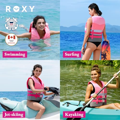 ROXY Women's Life Vest, USCG Approved Type III PFD, Light-Weight EPE Foam Life Jacket with Quick-Release Buckles and Drain...