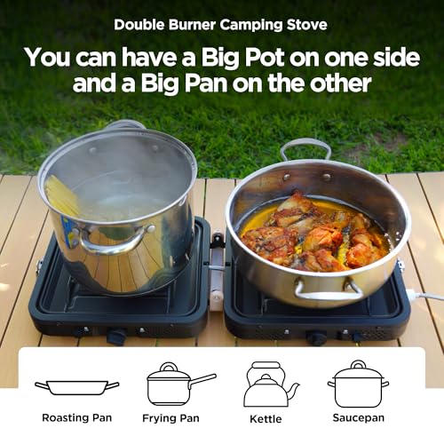 Propane Gas Stove, 17500 BTU, 2 Burner Folding Portable Camping Stove with Carrying Bag, Built to Last, Camp Stove for Cam...
