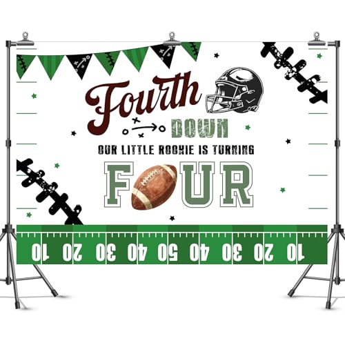 Bcuuipo Football Themed 4th Birthday Backdrop Fourth Down Birthday Our Little Rookie is Turning Four Photography Backgroun...